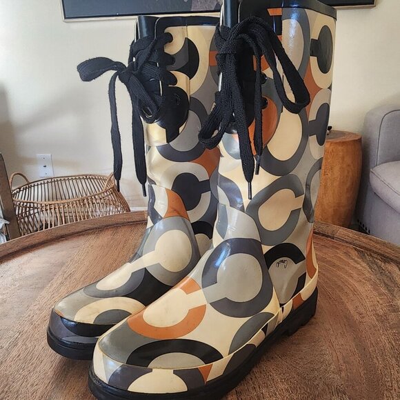 Coach Periwinkle Pull On Tall Rain Boots C Logo Womens Size 11 - Picture 9 of 13